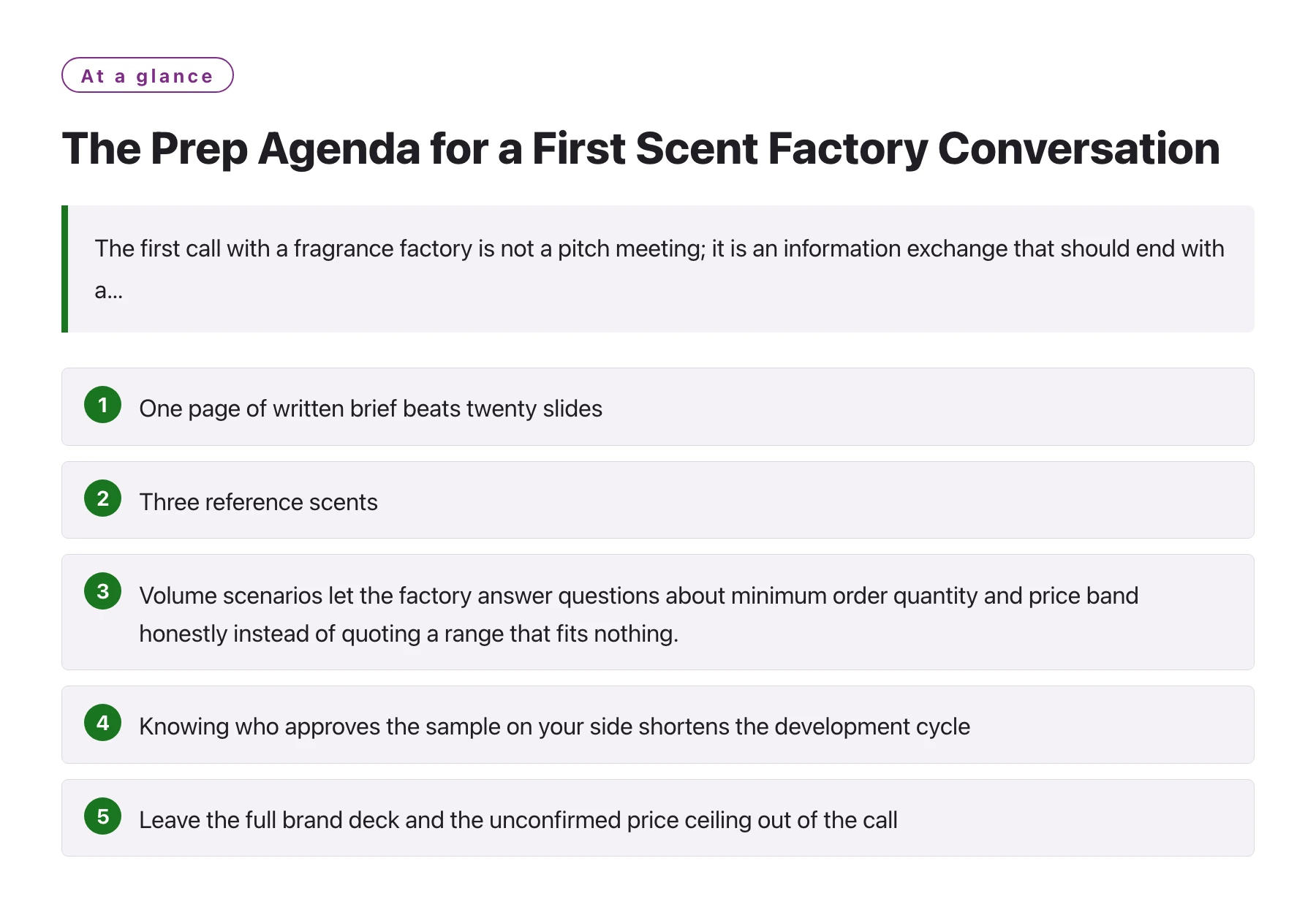 The Prep Agenda for a First Scent Factory Conversation——全文要点速览