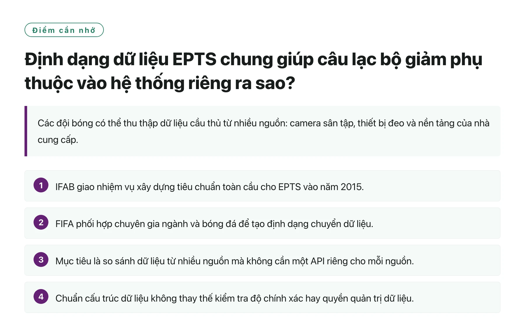 Định dạng dữ liệu EPTS chung giúp câu lạc bộ giảm phụ thuộc vào hệ thống riêng ra sao?——全文要点速览